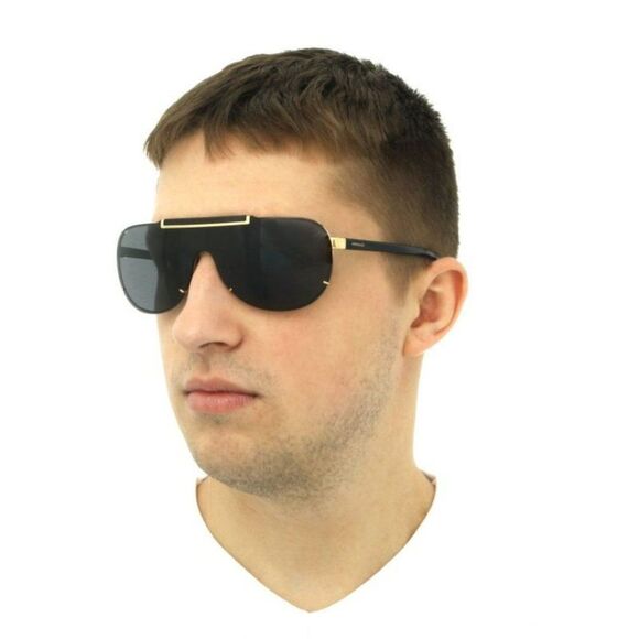 NEW Versace VE2140 100287 Black Gray Mirrored Shield Unisex Sunglasses